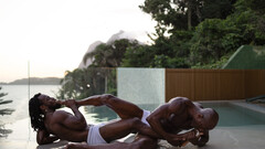 Muscular black gods share the soft sheets for merciless sex