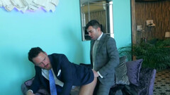 Alexander Muller and Logan Moore fucking on the couch