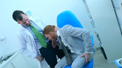 Male doctor fucks tight patient in the ass and comes on his dick