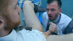 Male doctor fucks tight patient in the ass and comes on his dick