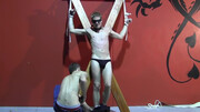 Male slave endures sexual spanking and claming in real maledom experience