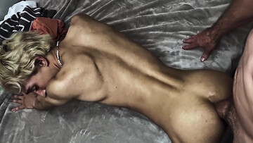 Exotic dude with dyed hair getting gaped after a BJ