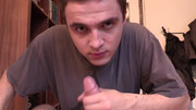 Clothed amateur boy gives head while being taped until the cum splashes his face