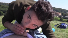 Amateur boy gives erotic blowjob in outdoor POV scenes until the last drops