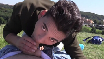 Amateur boy gives erotic blowjob in outdoor POV scenes until the last drops