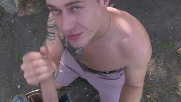 Blonde boy gives random dude blowjob and handjob in sexy POV