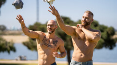 Nude men fuck in the ass the hard way and splash sperm on each other