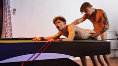 Dashing lads hook up in sexy gay fetishes over the pool table