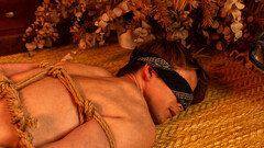 Insolent nude lovers play dirty bondage games in a sexy duo