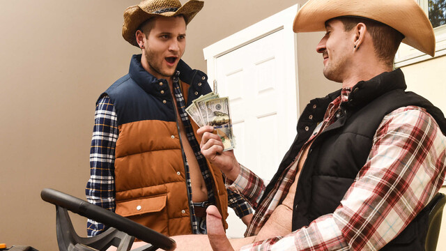 Country men share the small tractor to fuck on it