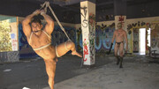 Outdoors sodomization for a Latino hunk by a masked man