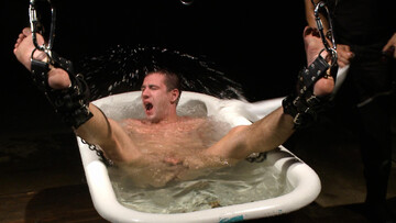 Lad with short hair is covered in clips before the bath action