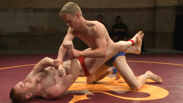 Skinny blond twink is trying to overpower his opponent