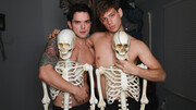 Horny guys enjoy Halloween foreplay at first