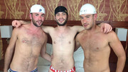 Three fuckers in cool outfits readying for sex