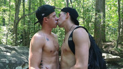 Bareback bang with two dudes in the woods