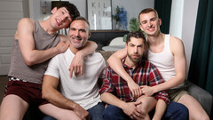 DILFs swap their stepsons in loud homemade gay foursome