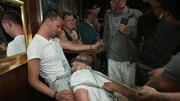 Crowded bar bang with a horny dude who gets RUINED