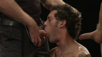 Phillip Aubrey and DJ in a taboo wrestling match