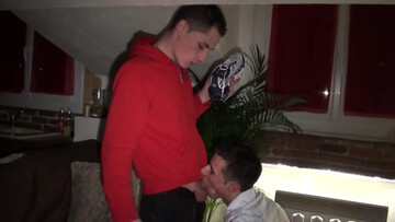 He makes his bottom sniff shoes during hard sex