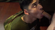 Sergeant's sexy cock slides in his needy fucking mouth