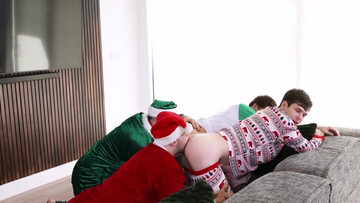 Twinks swap stepdads for restless foursome sex on Christmas eve