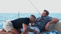 Three dudes with hot bodies fucking on a boat